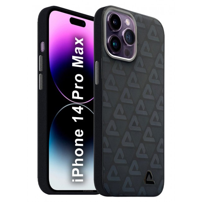 CATANES (for iPhone 14 Pro Max) Case Leather Back Cover Triangle Pattern Shockproof Protective Phone Case Black