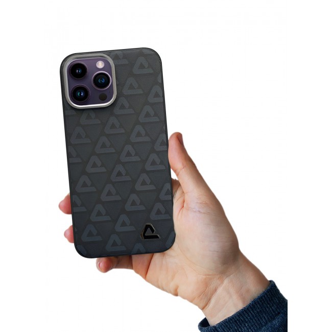 CATANES (for iPhone 14 Pro Max) Case Leather Back Cover Triangle Pattern Shockproof Protective Phone Case Black