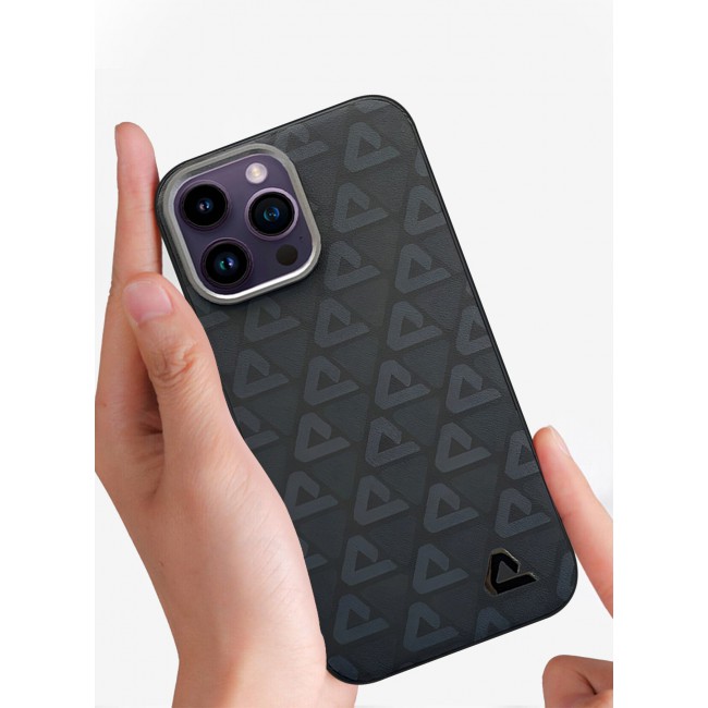 CATANES (for iPhone 14 Pro Max) Case Leather Back Cover Triangle Pattern Shockproof Protective Phone Case Black