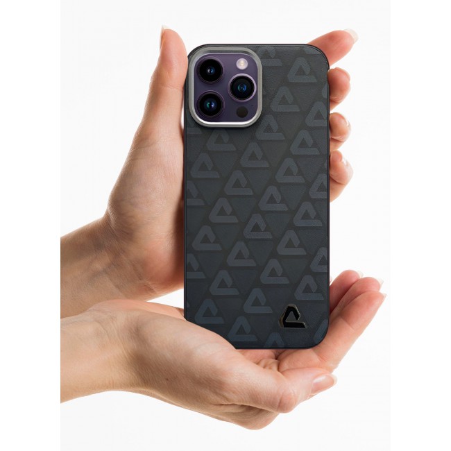 CATANES (for iPhone 14 Pro Max) Case Leather Back Cover Triangle Pattern Shockproof Protective Phone Case Black