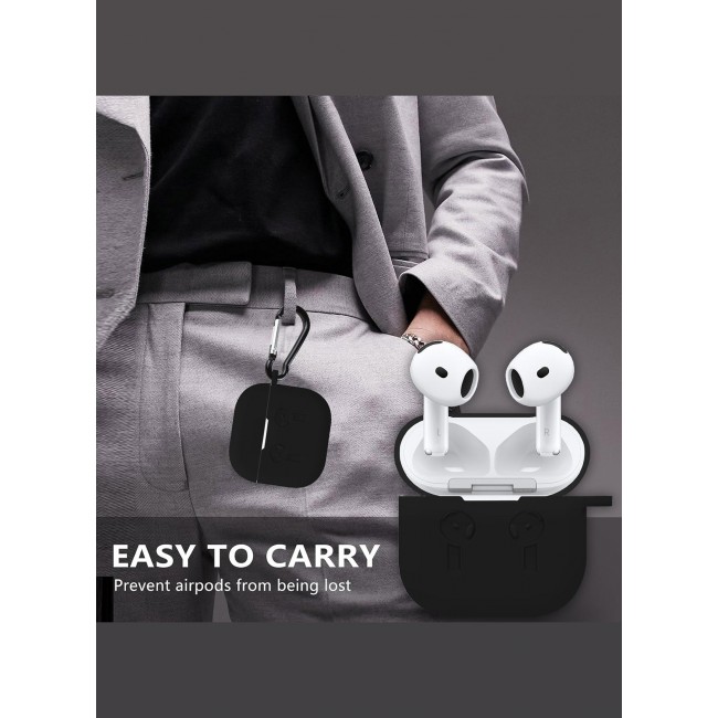 CATANES ( for Airpods 4 2024 ) Case Soft Silicone Elegant Cover with Keychain / Black Color