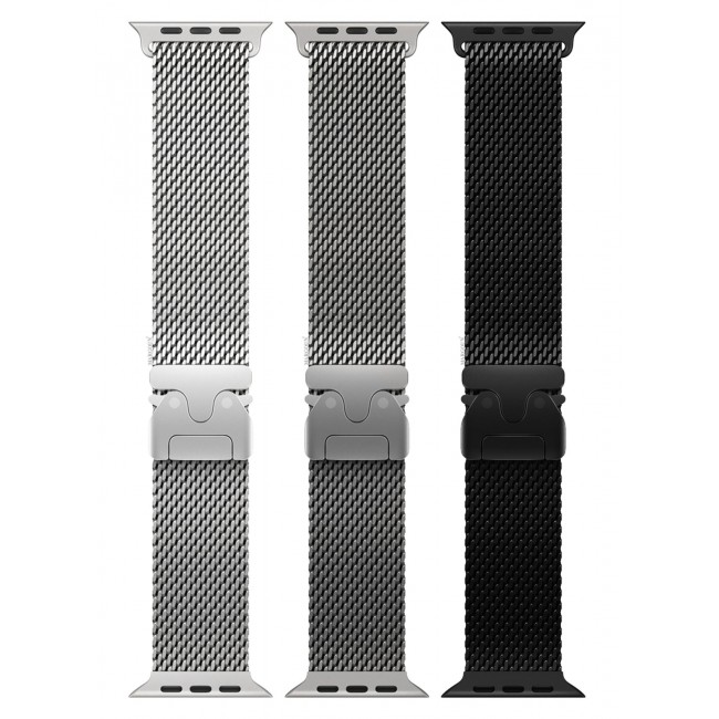 CATANES 3Packs Milanese Loop for Apple Watch Band Ultra 2 Band Ultra 49mm 46mm 45mm 44mm, Parachute-Style Buckle Stainless Steel Mesh Metal Band for iWatch Series 10-1 SE - Black Silver Natural Titanium