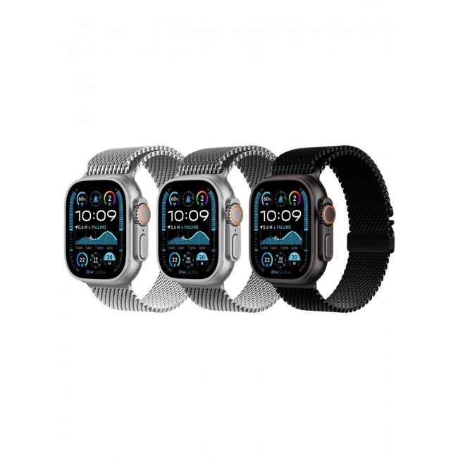 CATANES 3Packs Milanese Loop for Apple Watch Band Ultra 2 Band Ultra 49mm 46mm 45mm 44mm, Parachute-Style Buckle Stainless Steel Mesh Metal Band for iWatch Series 10-1 SE - Black Silver Natural Titanium