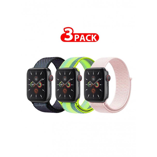 CATANES 3 Pack For Apple Watch 41mm 40mm 38mm Nylon Sport Loop Band Compatible With iWatch Series 7 SE 6 5 4 3 2 1 Men Women Braided Stretchy Nylon Loop Bands