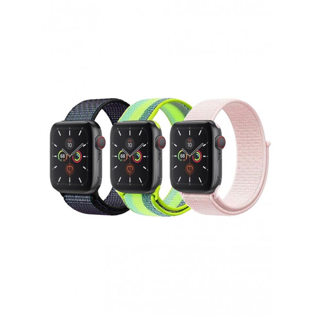 CATANES 3 Pack For Apple Watch 41mm 40mm 38mm Nylon Sport Loop Band Compatible With iWatch Series 7 SE 6 5 4 3 2 1 Men Women Braided Stretchy Nylon Loop Bands