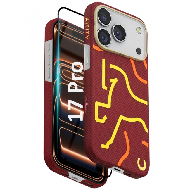 AIRITY Horse Style Bamboo Fiber Protective Case for iPhone 17/18 Pro Ultra Durable, Lightweight & Premium Design with Screen Protector Red Yellow
