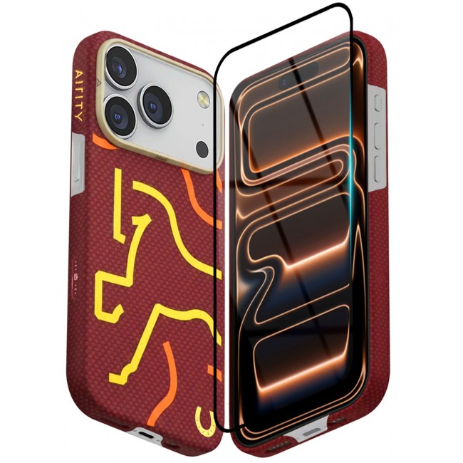 AIRITY Horse Style Bamboo Fiber Protective Case for iPhone 17/18 Pro Ultra Durable, Lightweight & Premium Design with Screen Protector Red Yellow