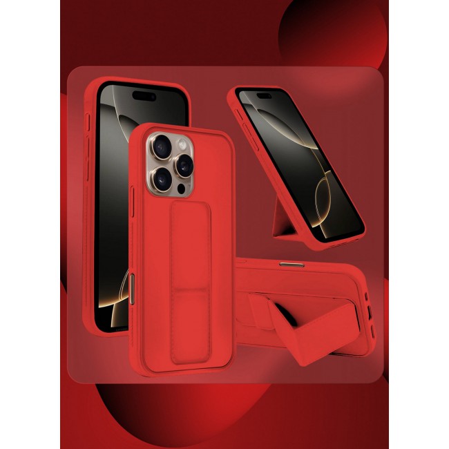 CATANES ( for iPhone 16 Pro ) Case Premium PU Leather Case with Stand Function Shockproof and Anti Scratch Finger Grip Case Cover / Red