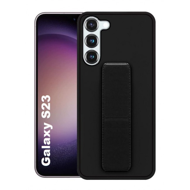CATANES Samsung Galaxy S23 Grip Case Magnetic Kickstand Cover with Foldable Hand Strap Black