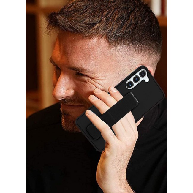 CATANES Samsung Galaxy S23 Grip Case Magnetic Kickstand Cover with Foldable Hand Strap Black