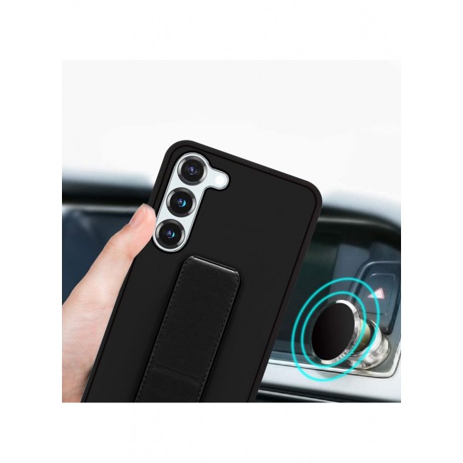 CATANES Samsung Galaxy S23 Grip Case Magnetic Kickstand Cover with Foldable Hand Strap Black