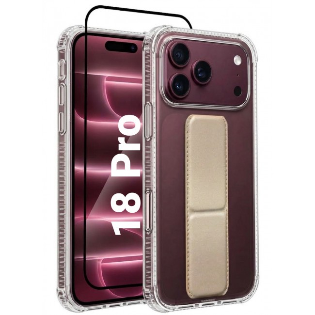 CATANES 2 Pack For iPhone 18 Pro Case Clear with Foldable Stand, Shockproof Protective Cover with Reinforced Corners, Transparent Bumper - Gold
