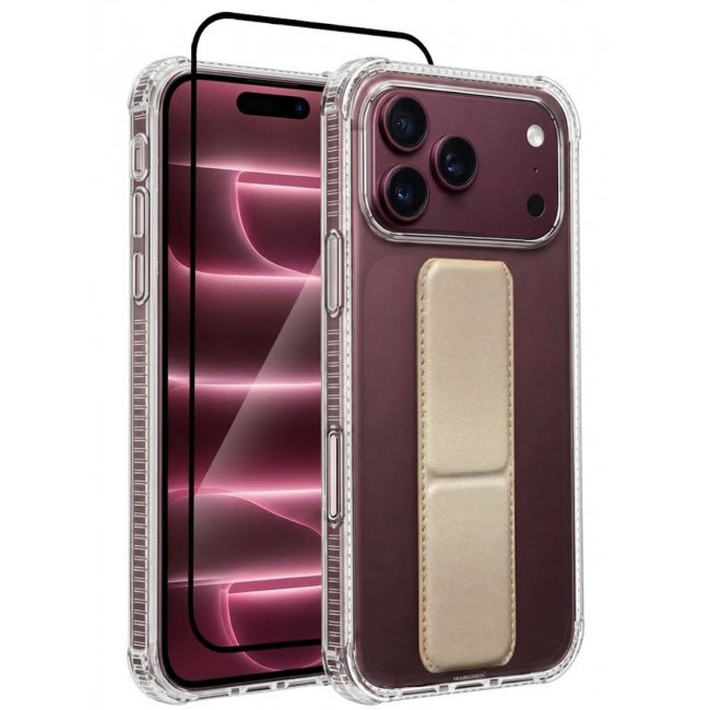 CATANES 2 Pack For iPhone 18 Pro Case Clear with Foldable Stand, Shockproof Protective Cover with Reinforced Corners, Transparent Bumper - Gold