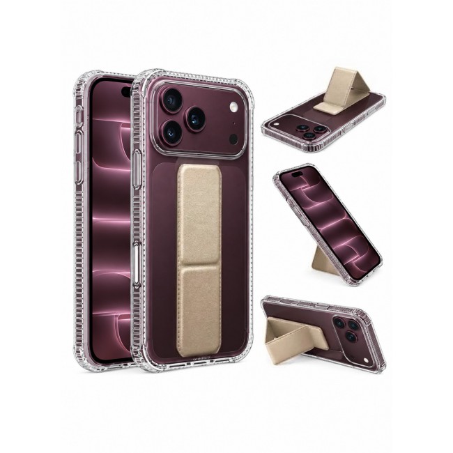 CATANES 2 Pack For iPhone 18 Pro Case Clear with Foldable Stand, Shockproof Protective Cover with Reinforced Corners, Transparent Bumper - Gold