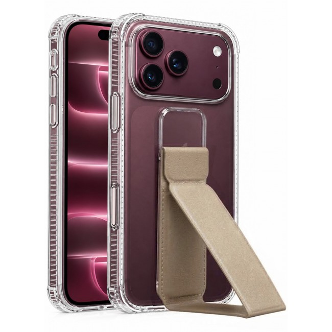 CATANES 2 Pack For iPhone 18 Pro Case Clear with Foldable Stand, Shockproof Protective Cover with Reinforced Corners, Transparent Bumper - Gold