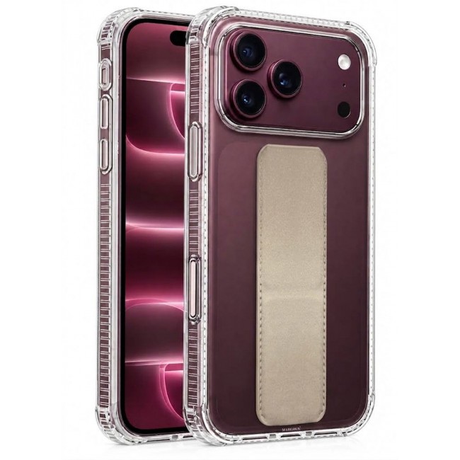 CATANES 2 Pack For iPhone 18 Pro Case Clear with Foldable Stand, Shockproof Protective Cover with Reinforced Corners, Transparent Bumper - Gold