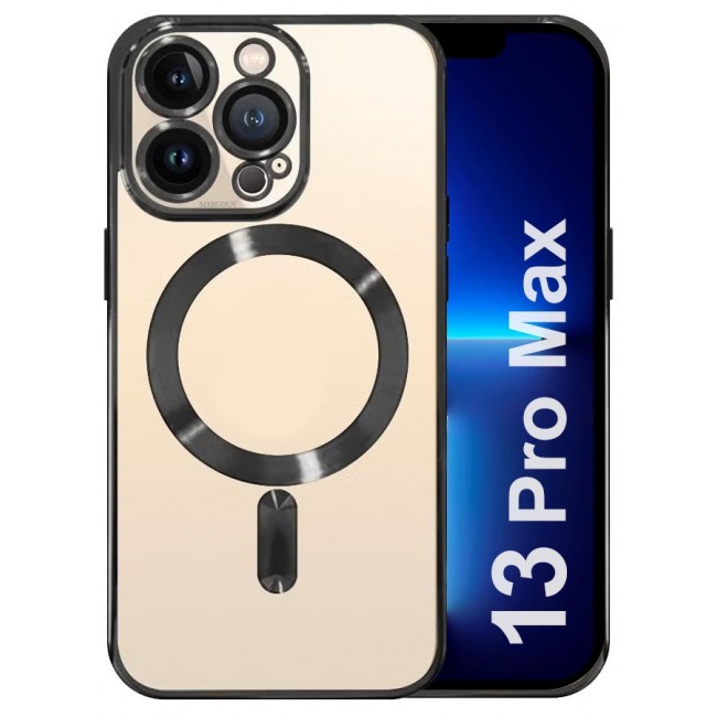 CATANES iPhone 13 Pro Max Clear Case with MagSafe Wireless Charging Compatible Back Cover with Electroplating Shockproof Frame Black
