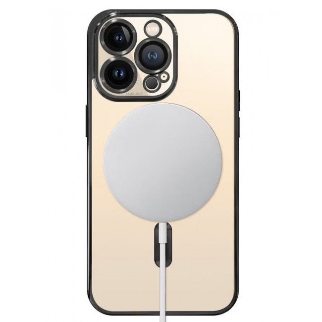 CATANES iPhone 13 Pro Max Clear Case with MagSafe Wireless Charging Compatible Back Cover with Electroplating Shockproof Frame Black