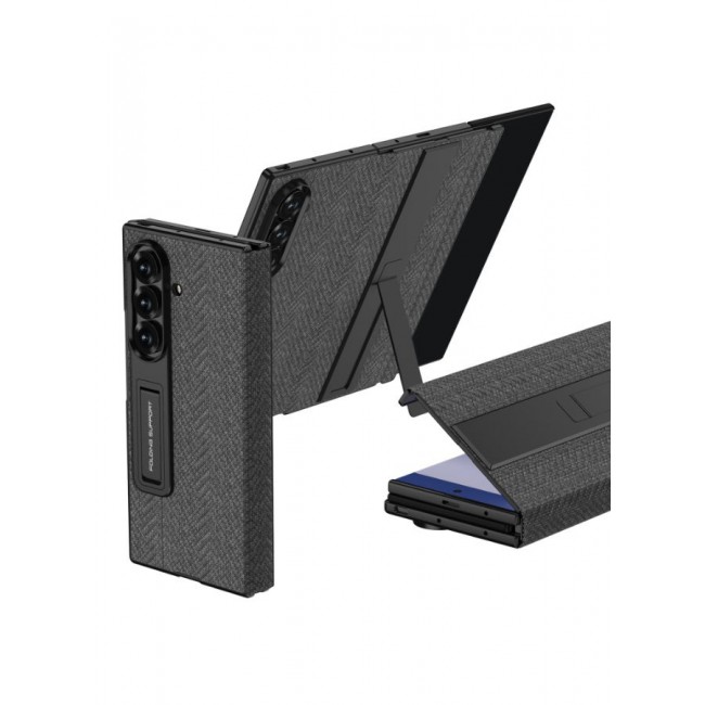 CATANES Kickstand Flip Case Alcatntra for Samsung Galaxy Z TriFold – Fabric Texture, Shockproof and Camera Protection, Grey