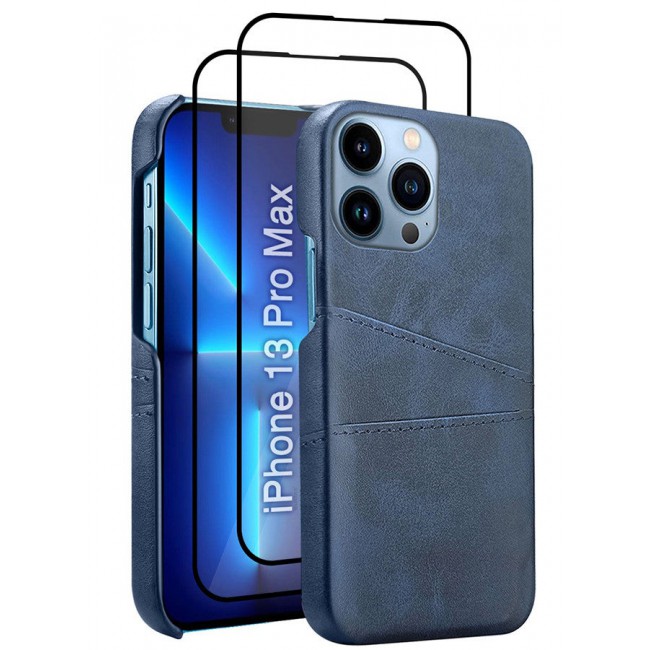 CATANES iPhone 13 Pro Max 3Packs Case Cover Leather with Card Holder for Men Women Phone Case with 3D Screen Protector - Blue
