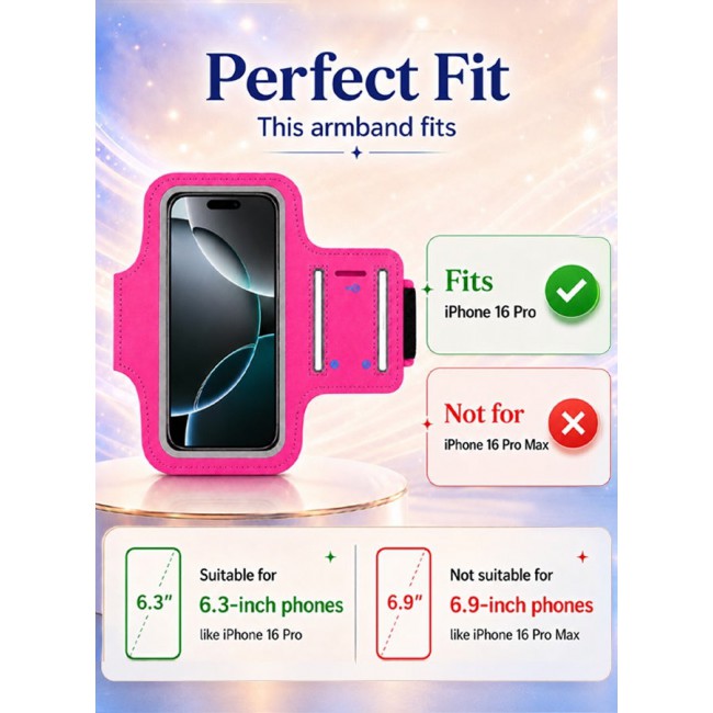 MARGOUN Sports Running Armband Case Compatible with iPhone 16 Pro – Water-Resistant Fitness Wristband Pouch for Gym, Workouts, Jogging with Key Holder and Reflective Strip