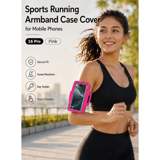 MARGOUN Sports Running Armband Case Compatible with iPhone 16 Pro – Water-Resistant Fitness Wristband Pouch for Gym, Workouts, Jogging with Key Holder and Reflective Strip