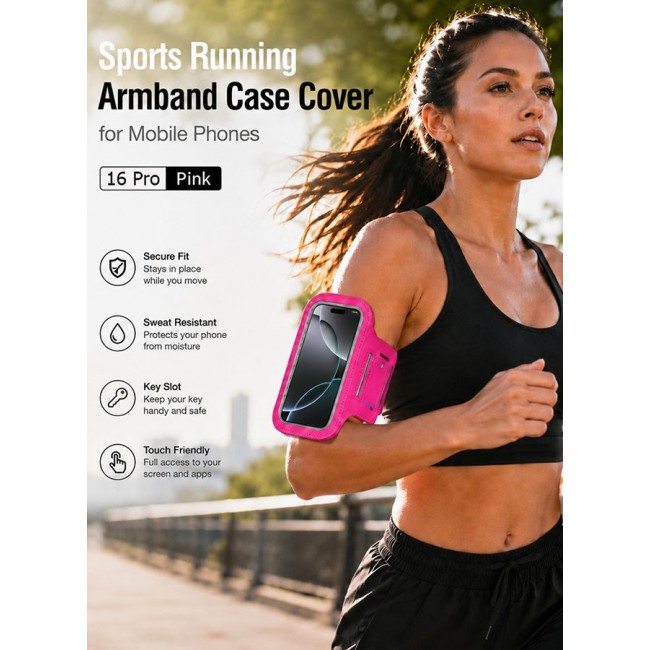 MARGOUN Sports Running Armband Case Compatible with iPhone 16 Pro – Water-Resistant Fitness Wristband Pouch for Gym, Workouts, Jogging with Key Holder and Reflective Strip