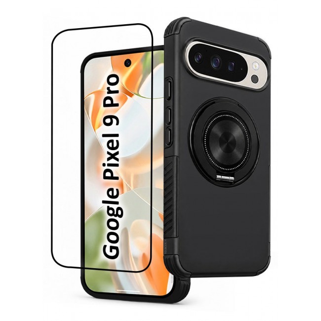 CATANES 2 Pack Magnetic Kickstand Rugged Armor Case for Google Pixel 9 Pro - MagSafe Compatible Heavy Duty Cover - Black