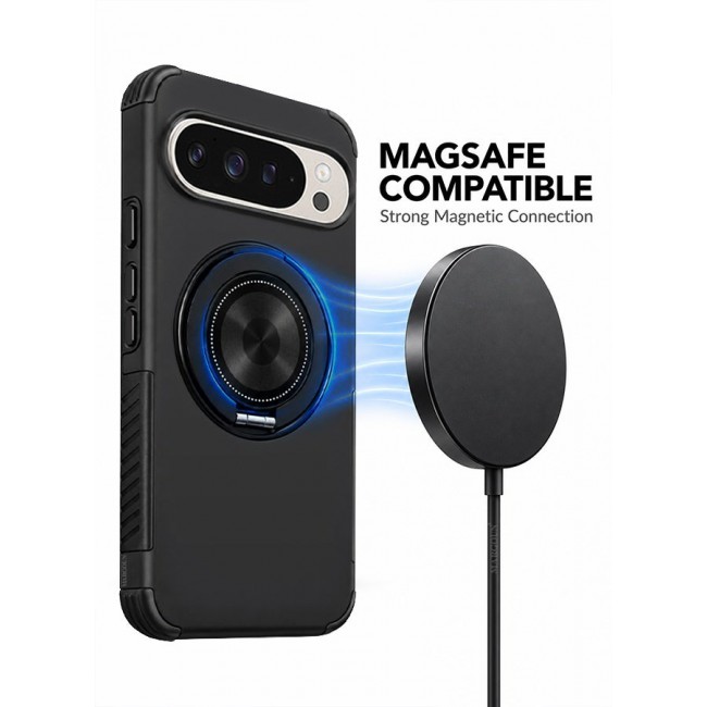 CATANES 2 Pack Magnetic Kickstand Rugged Armor Case for Google Pixel 9 Pro - MagSafe Compatible Heavy Duty Cover - Black