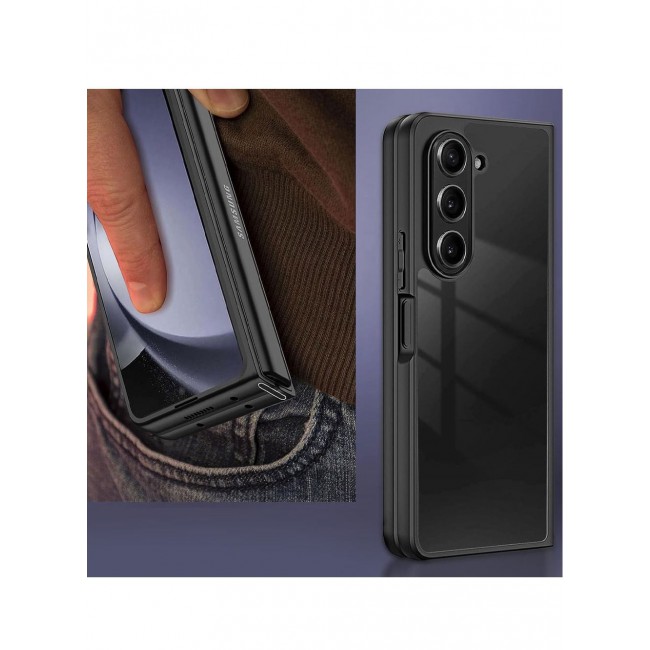 CATANES Samsung Galaxy Z Fold5 Phone Case TPU PC Hybrid Mobile Phone Cover Tempered Glass Clear Phone Cover Black