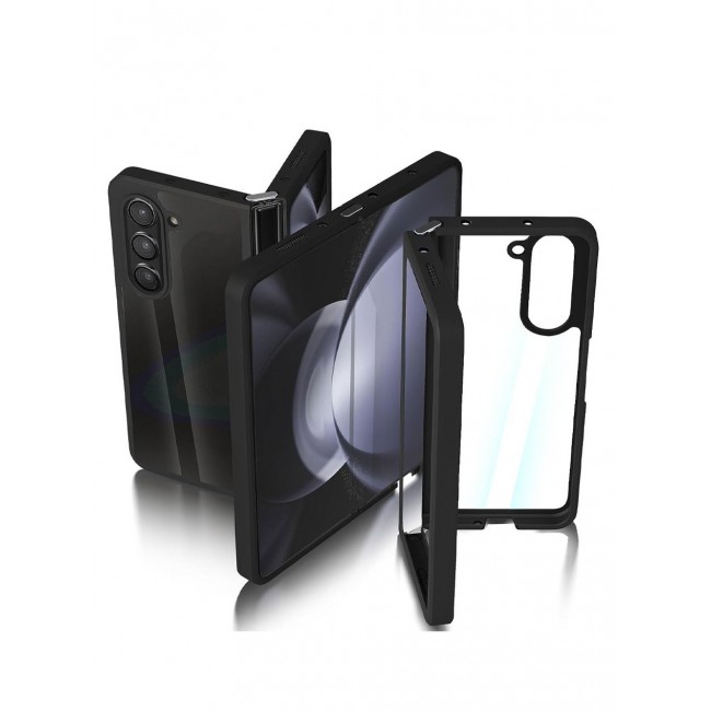 CATANES Samsung Galaxy Z Fold5 Phone Case TPU PC Hybrid Mobile Phone Cover Tempered Glass Clear Phone Cover Black