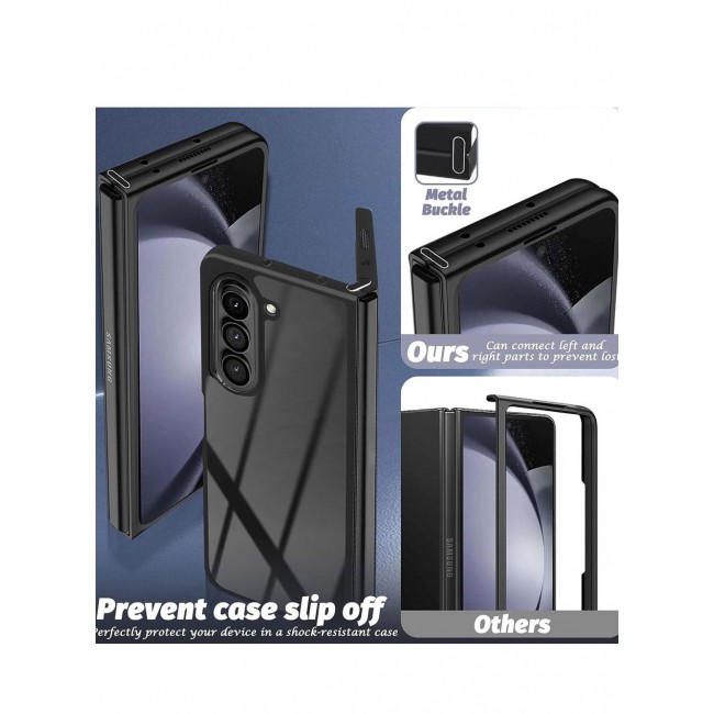 CATANES Samsung Galaxy Z Fold5 Phone Case TPU PC Hybrid Mobile Phone Cover Tempered Glass Clear Phone Cover Black