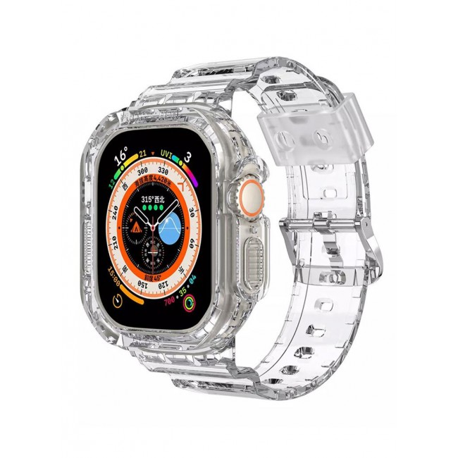 CATANES Apple Watch Ultra Band 49mm Crystal Clear Band with Bumper Case Soft Transparent TPU Strap for iWatch Ultra Clear