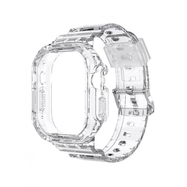 CATANES Apple Watch Ultra Band 49mm Crystal Clear Band with Bumper Case Soft Transparent TPU Strap for iWatch Ultra Clear