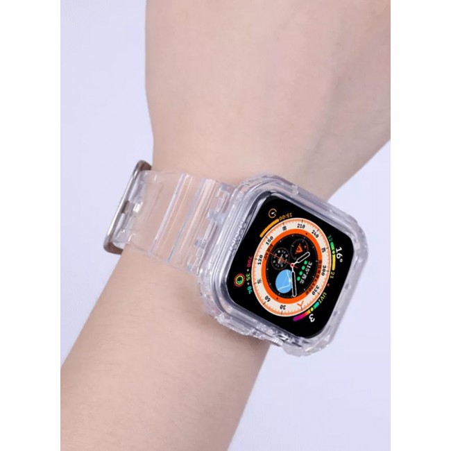 CATANES Apple Watch Ultra Band 49mm Crystal Clear Band with Bumper Case Soft Transparent TPU Strap for iWatch Ultra Clear