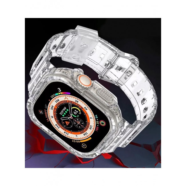 CATANES Apple Watch Ultra Band 49mm Crystal Clear Band with Bumper Case Soft Transparent TPU Strap for iWatch Ultra Clear