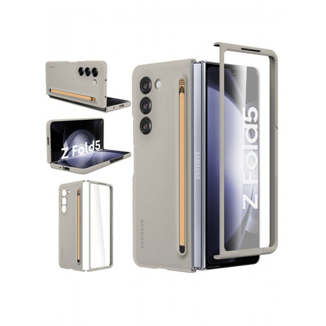 CATANES (for Samsung Galaxy Z Fold 5) Case with Screen Protector Ultra Hybrid Premium Case with Built-in New Compact S Pen, Holder and Storage Slot for Pen Sand Grey