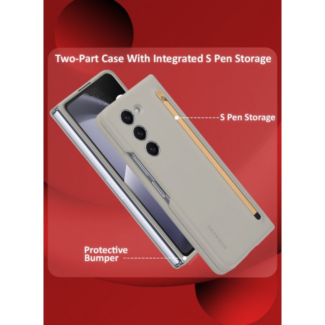 CATANES (for Samsung Galaxy Z Fold 5) Case with Screen Protector Ultra Hybrid Premium Case with Built-in New Compact S Pen, Holder and Storage Slot for Pen Sand Grey