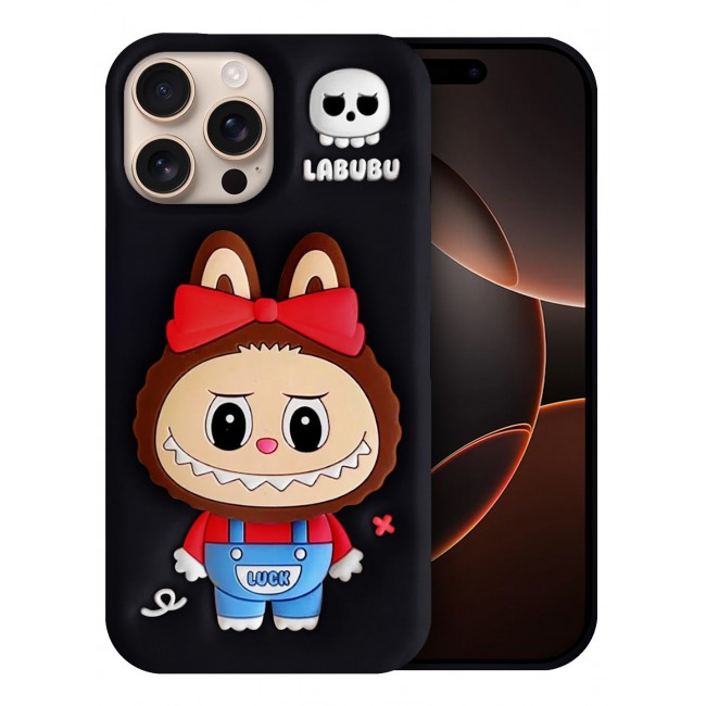CATANES Case Cover Soft Silicone for Apple iPhone 16 Pro Max Labubu Elegant Protection and Quad-Camera Precision Cutout - Black