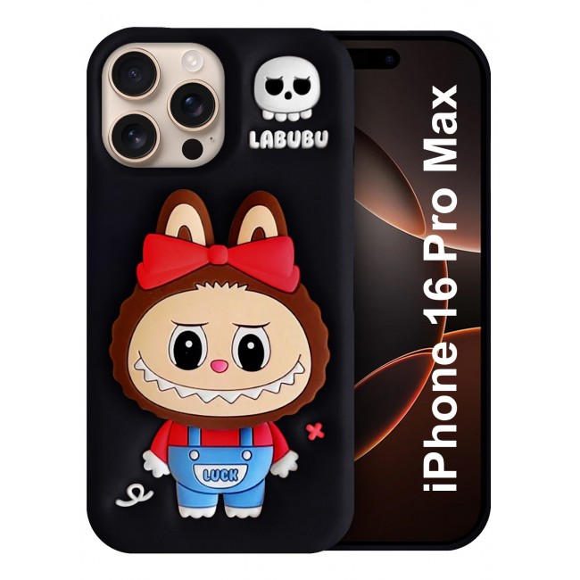 CATANES Case Cover Soft Silicone for Apple iPhone 16 Pro Max Labubu Elegant Protection and Quad-Camera Precision Cutout - Black