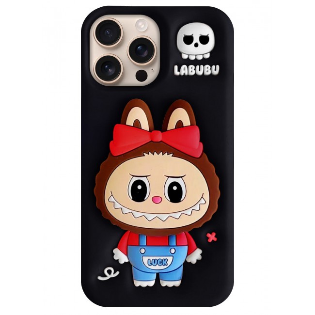 CATANES Case Cover Soft Silicone for Apple iPhone 16 Pro Max Labubu Elegant Protection and Quad-Camera Precision Cutout - Black