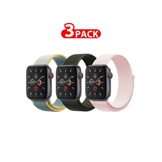 CATANES 3 Pack For Apple Watch 41mm 40mm 38mm Nylon Sport Loop Band Compatible With iWatch Series 7 SE 6 5 4 3 2 1 Men Women Braided Stretchy Nylon Loop Bands