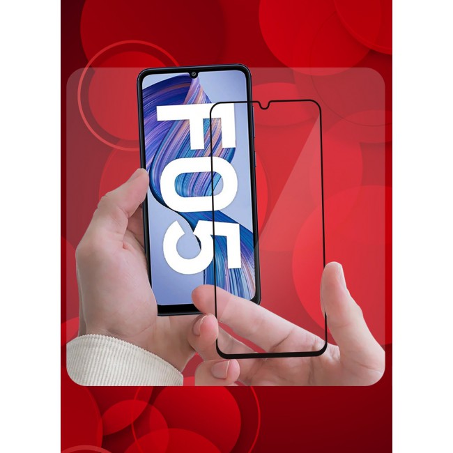 CATANES (for Samsung Galaxy F05) Tempered Glass Screen Protector Edge to Edge Scratch Resistant and Shock Proof / Side Black