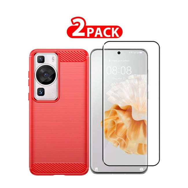 CATANES 2 Packs For Huawei P60 Pro Case and Screen Protector Soft TPU Bumper Protective Back Cover Red