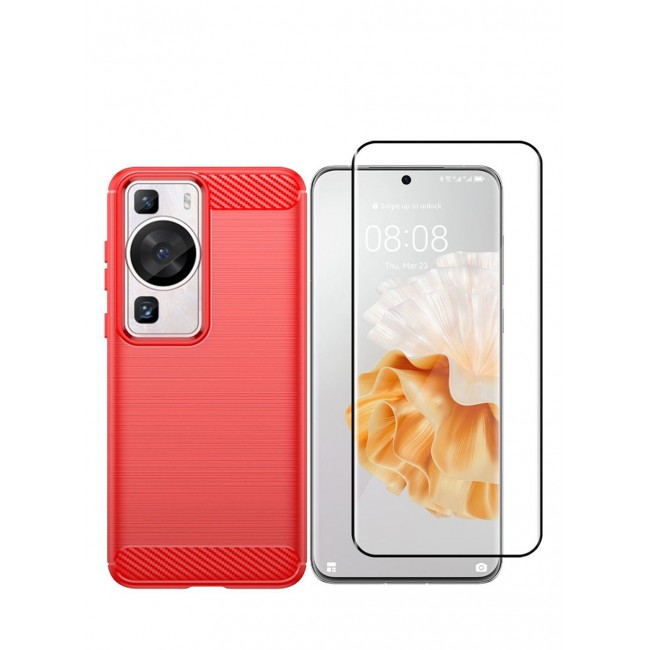 CATANES 2 Packs For Huawei P60 Pro Case and Screen Protector Soft TPU Bumper Protective Back Cover Red