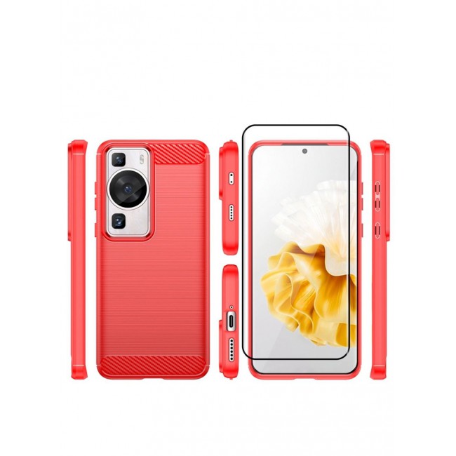 CATANES 2 Packs For Huawei P60 Pro Case and Screen Protector Soft TPU Bumper Protective Back Cover Red