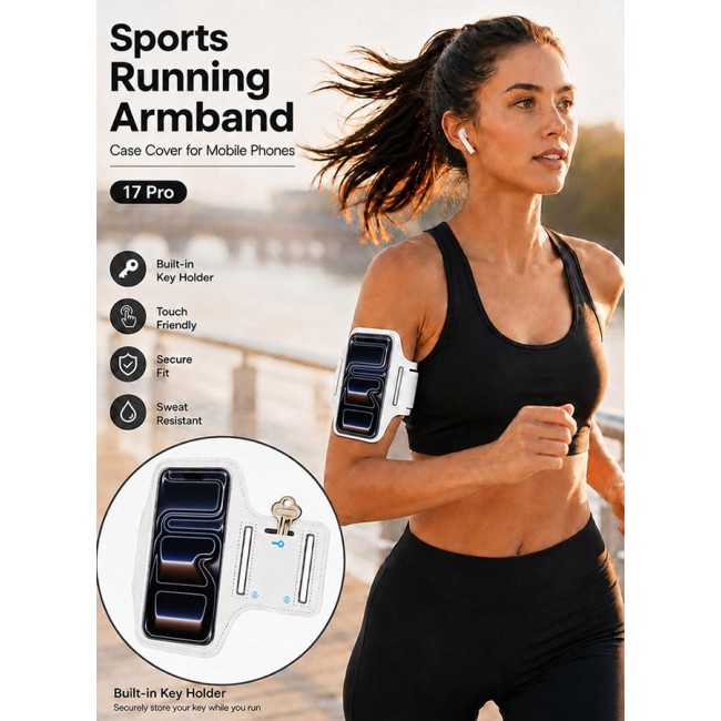 MARGOUN Sports Running Armband Case Compatible with iPhone 17 Pro – Water-Resistant Fitness Wristband Pouch for Gym, Workouts, Jogging with Key Holder and Reflective Strip