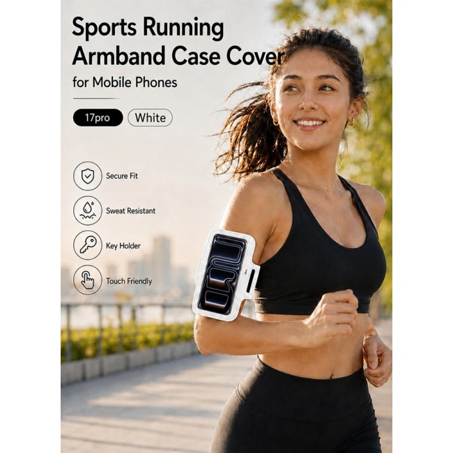 MARGOUN Sports Running Armband Case Compatible with iPhone 17 Pro – Water-Resistant Fitness Wristband Pouch for Gym, Workouts, Jogging with Key Holder and Reflective Strip