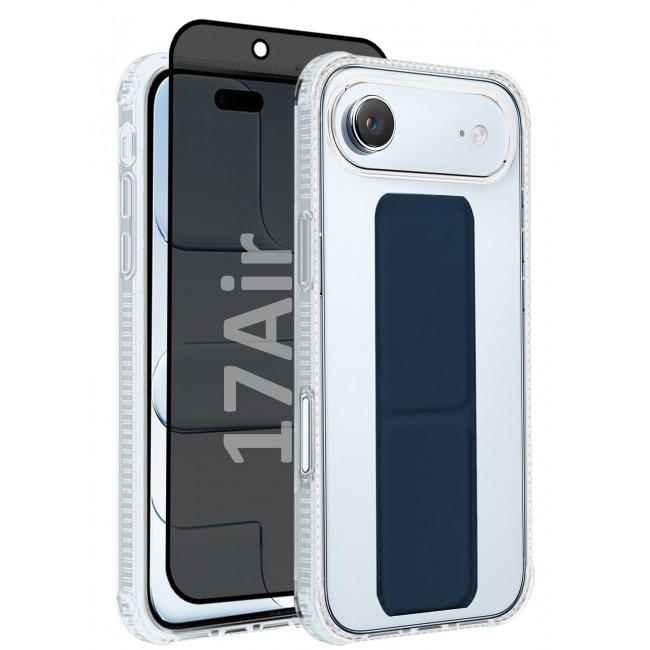 CATANES 2 Packs Finger Grip Clear Case Cover for iPhone 17 Air- Kickstand Car Magnetic Holder Multi-function Protective Two-in-one Case with Privacy Screen Protector - Dark Blue