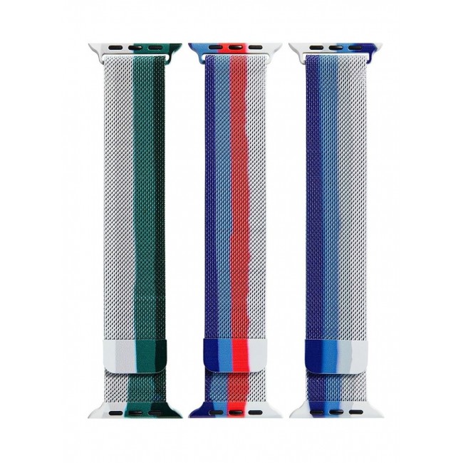 CATANES 3Pack Apple Watch 45mm 44mm 42mm Milanese Mesh Stainless Steel Magnetic Closure Band Compatible with iWatch Series 7/SE/6/5/4/3/2/1 Green/Blue/Red